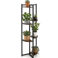 Pflanzenständer mit 6 Versetzte Fächern Blumenregal mit Metallrahmen 42 x 22 x 136 cm