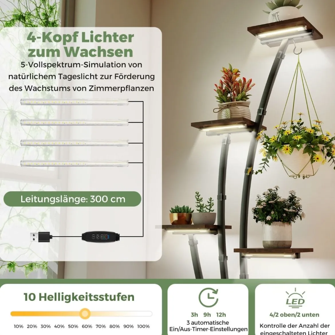 Pflanzenständer mit Wachstumslichtern 8-stöckiges Pflanzenregal Blumentreppe