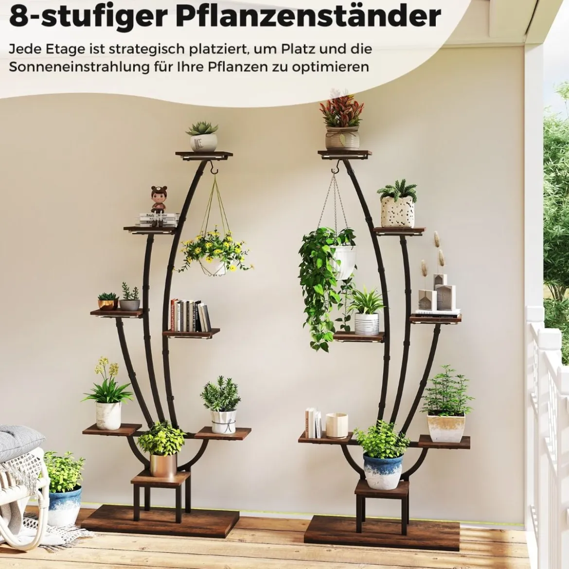 Pflanzenständer mit Wachstumslichtern 8-stöckiges Pflanzenregal Blumentreppe