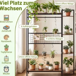 Pflanzenständer Pflanzenregal mit 6 S-Haken & Spalier Blumenständer mit Metallrahmen & Kippsicherungen