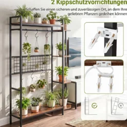 Pflanzenständer Pflanzenregal mit 6 S-Haken & Spalier Blumenständer mit Metallrahmen & Kippsicherungen