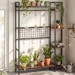 Pflanzenständer Pflanzenregal mit 6 S-Haken & Spalier Blumenständer mit Metallrahmen & Kippsicherungen