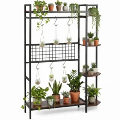 Pflanzenständer Pflanzenregal mit 6 S-Haken & Spalier Blumenständer mit Metallrahmen & Kippsicherungen
