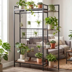 Pflanzenständer Pflanzenregal mit 6 S-Haken & Spalier Blumenständer mit Metallrahmen & Kippsicherungen