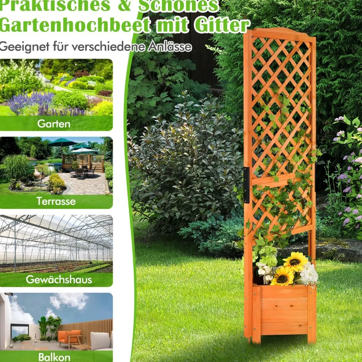 Pflanzkasten 180 cm Hohes Gartenbeet mit Spalier Orange