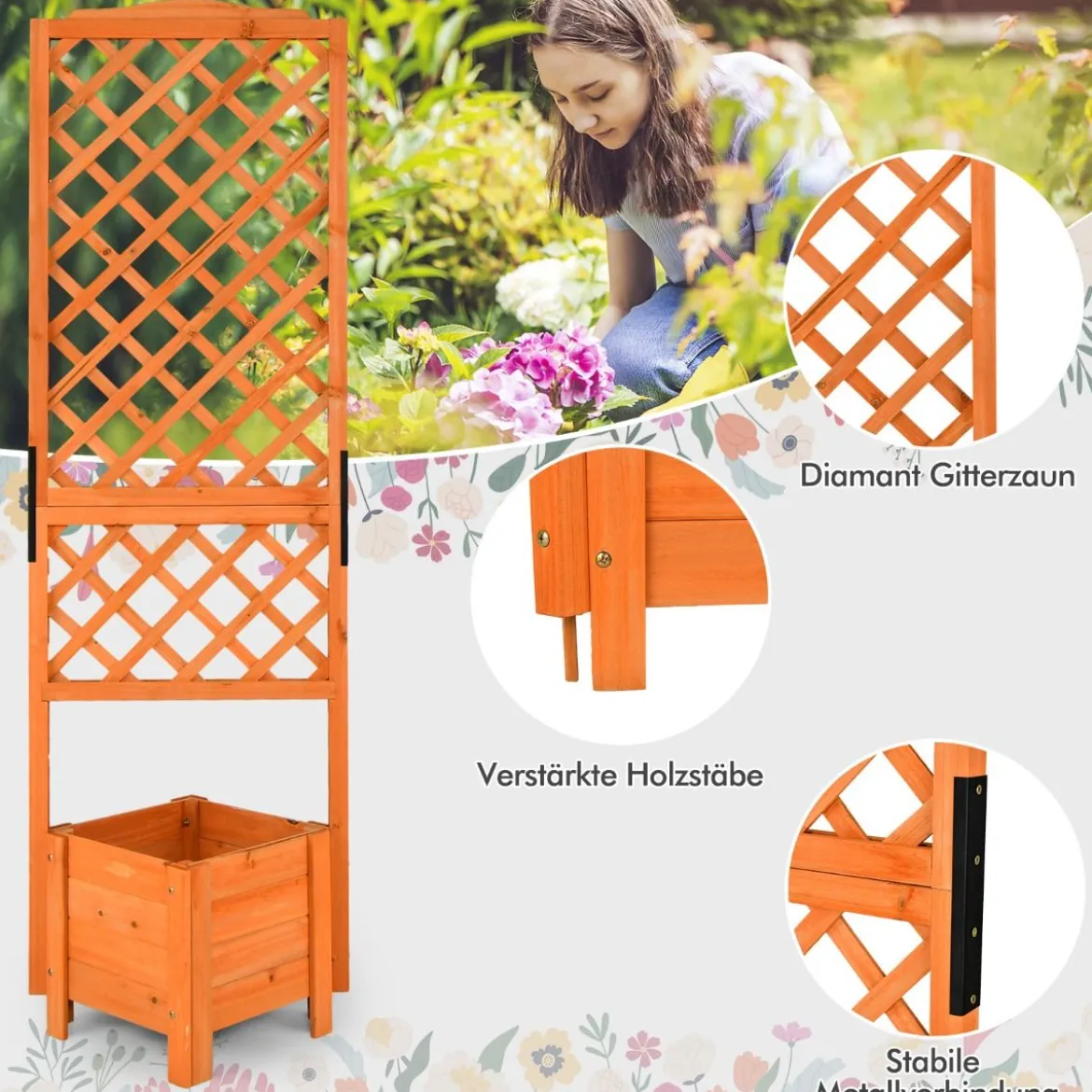Pflanzkasten 180 cm Hohes Gartenbeet mit Spalier Orange