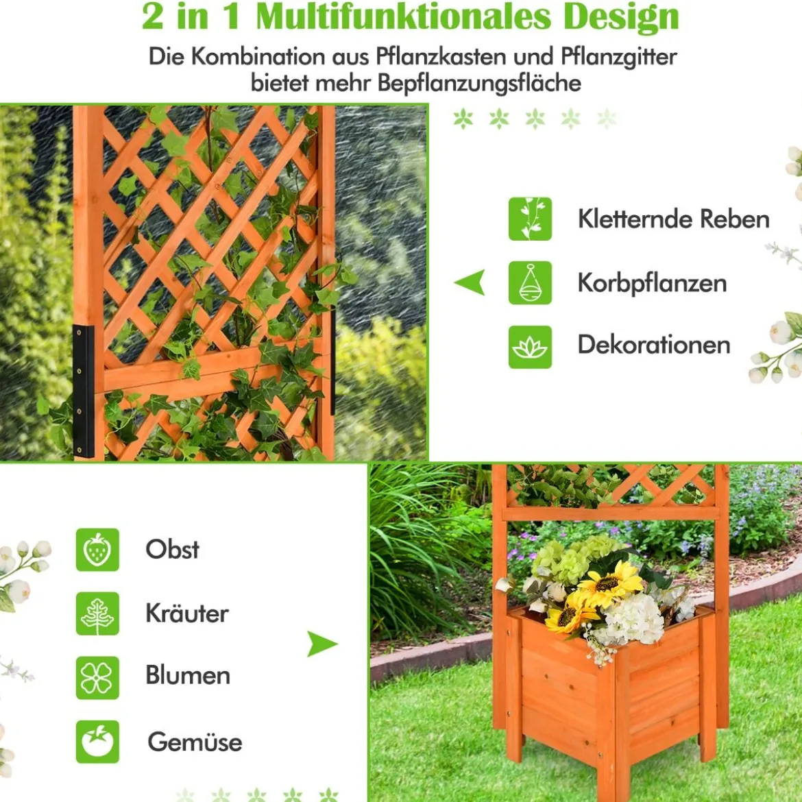 Pflanzkasten 180 cm Hohes Gartenbeet mit Spalier Orange
