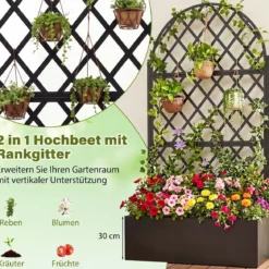 Pflanzkasten mit Rankgitter Sichtschutz mit Blumenkasten & Ablauflöchern aus Metall 90 x 40 x 180 cm Schwarz