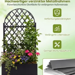 Pflanzkasten mit Rankgitter Sichtschutz mit Blumenkasten & Ablauflöchern aus Metall 90 x 40 x 180 cm Schwarz
