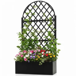 Pflanzkasten mit Rankgitter Sichtschutz mit Blumenkasten & Ablauflöchern aus Metall 90 x 40 x 180 cm Schwarz