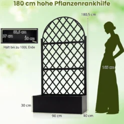 Pflanzkasten mit Rankgitter Sichtschutz mit Blumenkasten & Ablauflöchern aus Metall 90 x 40 x 180 cm Schwarz