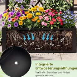 Pflanzkasten mit Rankgitter Sichtschutz mit Blumenkasten & Ablauflöchern aus Metall 90 x 40 x 180 cm Schwarz