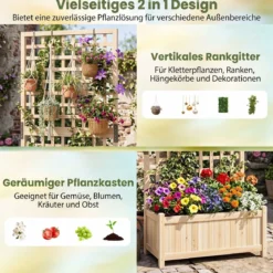 Pflanzkasten mit Rankgitter Hochbeet aus Massives Holz für Blumen & Kletterpflanzen Blumenbeet 76 x 32 x 143 cm
