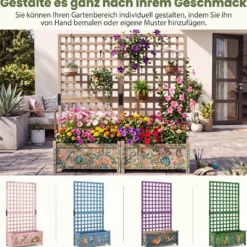 Pflanzkasten mit Rankgitter Hochbeet aus Massives Holz für Blumen & Kletterpflanzen Blumenbeet 76 x 32 x 143 cm