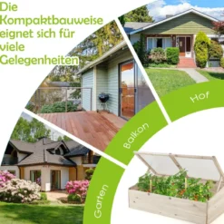 Pflanzkasten 100 x 50 cm Hölzernes Tragbares Gewächshaus Natur