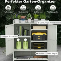 Pflanztisch mit Unterschrank & Arbeitsplatte & Abnehmbaren Regalen Gartenschrank Grau