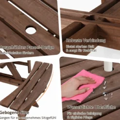 Picknicktisch-Set aus Holz für 8 Personen mit Schirmloch Braun