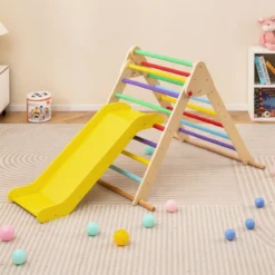 Pikler-Dreieck-Set klappbares Kletterdreieck mit Rutsche und Stangen aus massivem Buchenholz