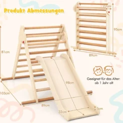 Pikler-Dreieck-Set klappbares Kletterdreieck mit Rutsche und Stangen aus massivem Buchenholz