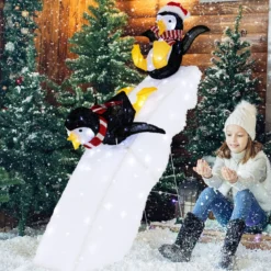 Pinguin-Dekoration beim Schlittschuhlaufen Beleuchtete Weihnachtsdekoration 120cm