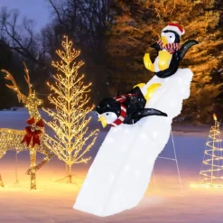 Pinguin-Dekoration beim Schlittschuhlaufen Beleuchtete Weihnachtsdekoration 120cm