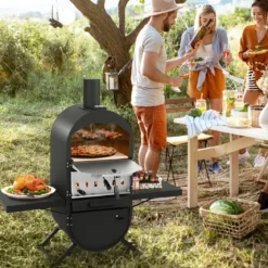 Pizzaofen Outdoor Pizzaofen mit Seitenablagen Grillrost aus Edelstahl Pizzaschaufel für Garten