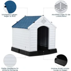 Plastik Hundehütte Haustierbedarf Hundehaus für Garten 87,7 x 78,5 x 81,5 cm Weiß + Blau
