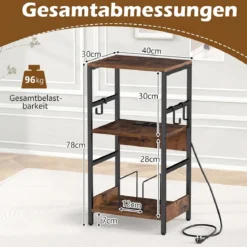 Plattenspieler-Ständer mit Ladestation Schallplattenregal mit 3 Haken und Aufbewahrungsfach für Schallplatten