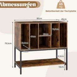 Plattenspielerständer mit Ladestation & Vinyl-Aufbewahrung Beistellschrank Vinyl-Display Regal Kaffee