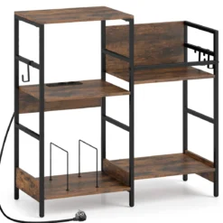 Plattenspielerständer mit Ladestation Plattenspielertisch mit Schallplattenhalter & Offenen Regalen