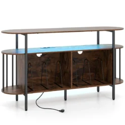 Plattenspieler-Ständer mit Ladestation & Farbigen LED-Leuchten 140 x 40 x 76 cm Rustikalbraun