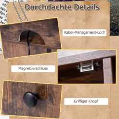 Plattenspieler Ständer mit Ladenstation Schallplattenregal mit Trennwänden Beistelltisch Rustikal Braun