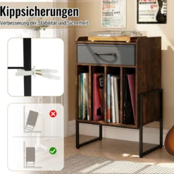 Plattenspieler Ständer Schallplatten Regal Mit 4 Fächern Bis 160 Alben Vinyl Schrank Für Wohnzimmer Braun