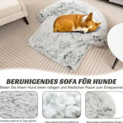 Plüschbett für Hunde mit rutschfester Unterseite abnehmbarem waschbarem Bezug & weicher Nackenrolle kleine 101 x 89 cm Grau-weiß