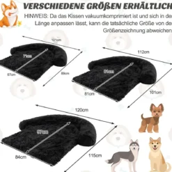 Plüschbett für Hunde mit rutschfester Unterseite abnehmbarem waschbarem Bezug & weicher Nackenrolle mittelgroße 112 x 101 cm Schwarz