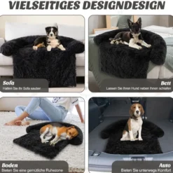 Plüschbett für Hunde mit rutschfester Unterseite abnehmbarem waschbarem Bezug & weicher Nackenrolle mittelgroße 112 x 101 cm Schwarz