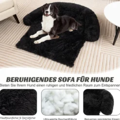 Plüschbett für Hunde mit rutschfester Unterseite abnehmbarem waschbarem Bezug & weicher Nackenrolle mittelgroße 112 x 101 cm Schwarz