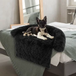 Plüschbett für Hunde mit rutschfester Unterseite abnehmbarem waschbarem Bezug & weicher Nackenrolle mittelgroße 112 x 101 cm Schwarz