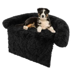 Plüschbett für Hunde mit rutschfester Unterseite abnehmbarem waschbarem Bezug & weicher Nackenrolle mittelgroße 112 x 101 cm Schwarz