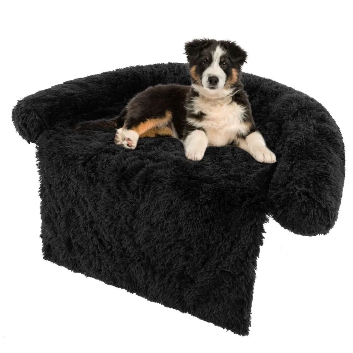 Plüschbett für Hunde mit rutschfester Unterseite abnehmbarem waschbarem Bezug & weicher Nackenrolle mittelgroße 112 x 101 cm Schwarz