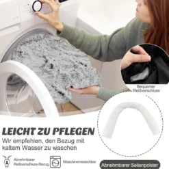 Plüschbett für Hunde mit rutschfester Unterseite abnehmbarem waschbarem Bezug & weicher Nackenrolle mittelgroße 112 x 101 cm Grau-weiß