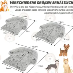 Plüschbett für Hunde mit rutschfester Unterseite abnehmbarem waschbarem Bezug & weicher Nackenrolle mittelgroße 112 x 101 cm Grau-weiß