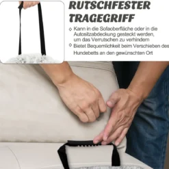 Plüschbett für Hunde mit rutschfester Unterseite abnehmbarem waschbarem Bezug & weicher Nackenrolle mittelgroße 112 x 101 cm Grau-weiß