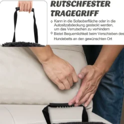 Plüschbett für Hunde mit rutschfester Unterseite abnehmbarem waschbarem Bezug & weicher Nackenrolle kleine 101 x 89 cm Schwarz