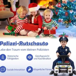 Polizei-Rutscher-Auto für Kleinkinder Rutschauto mit blinkenden Lichtern Musik Sirene Weiß