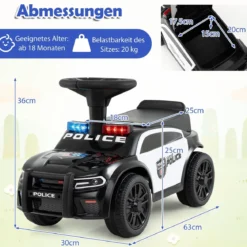 Polizei-Rutscher-Auto für Kleinkinder Rutschauto mit blinkenden Lichtern Musik Sirene Schwarz