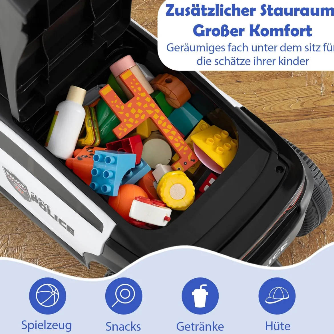 Polizei-Rutscher-Auto für Kleinkinder Rutschauto mit blinkenden Lichtern Musik Sirene Schwarz