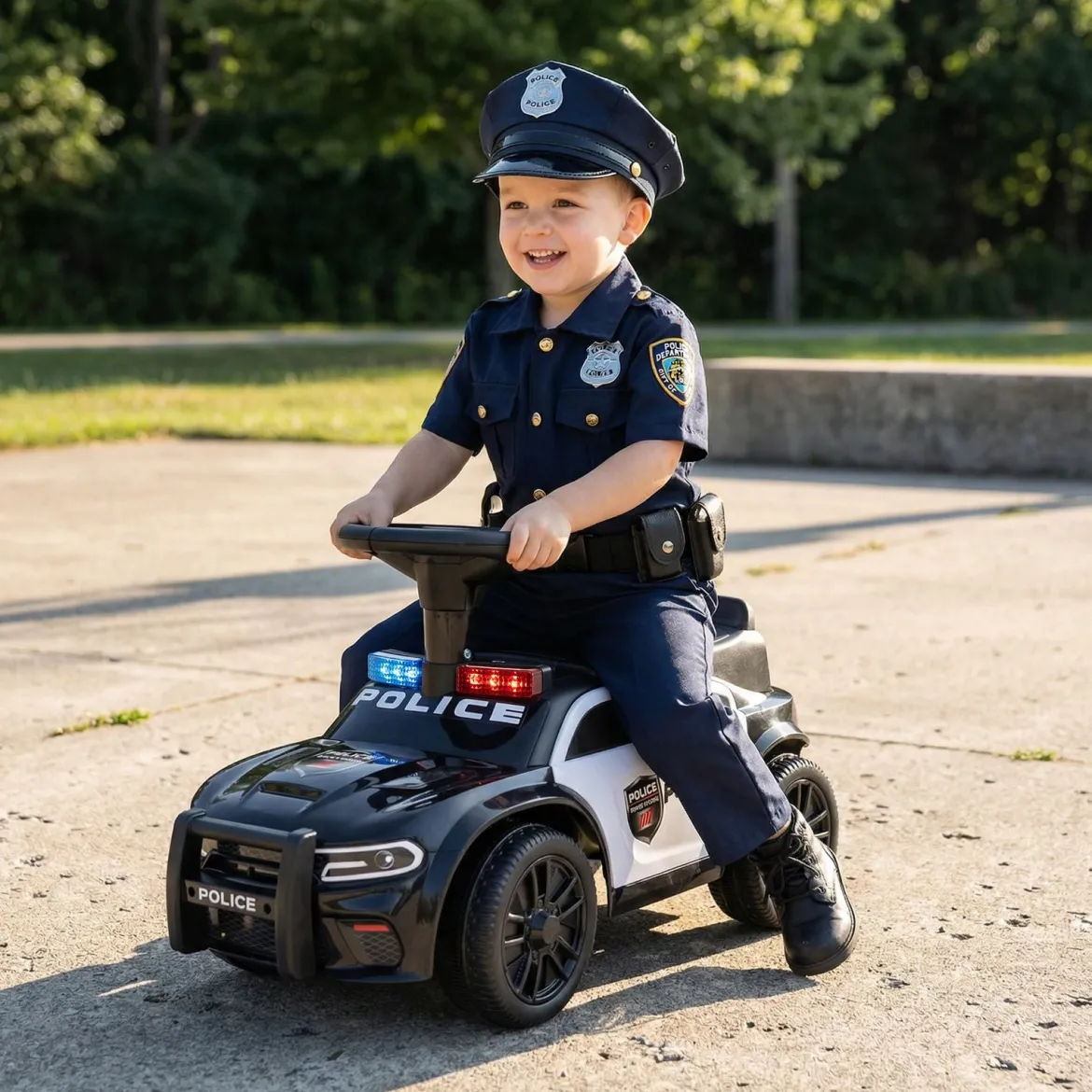 Polizei-Rutscher-Auto für Kleinkinder Rutschauto mit blinkenden Lichtern Musik Sirene Schwarz