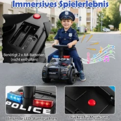 Polizei-Rutscher-Auto für Kleinkinder Rutschauto mit blinkenden Lichtern Musik Sirene Schwarz