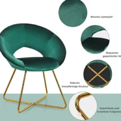 Polstersessel mit Metallbeinen Schminktisch Stuhl bis 120kg belastbar Wohnzimmerstuhl Grün